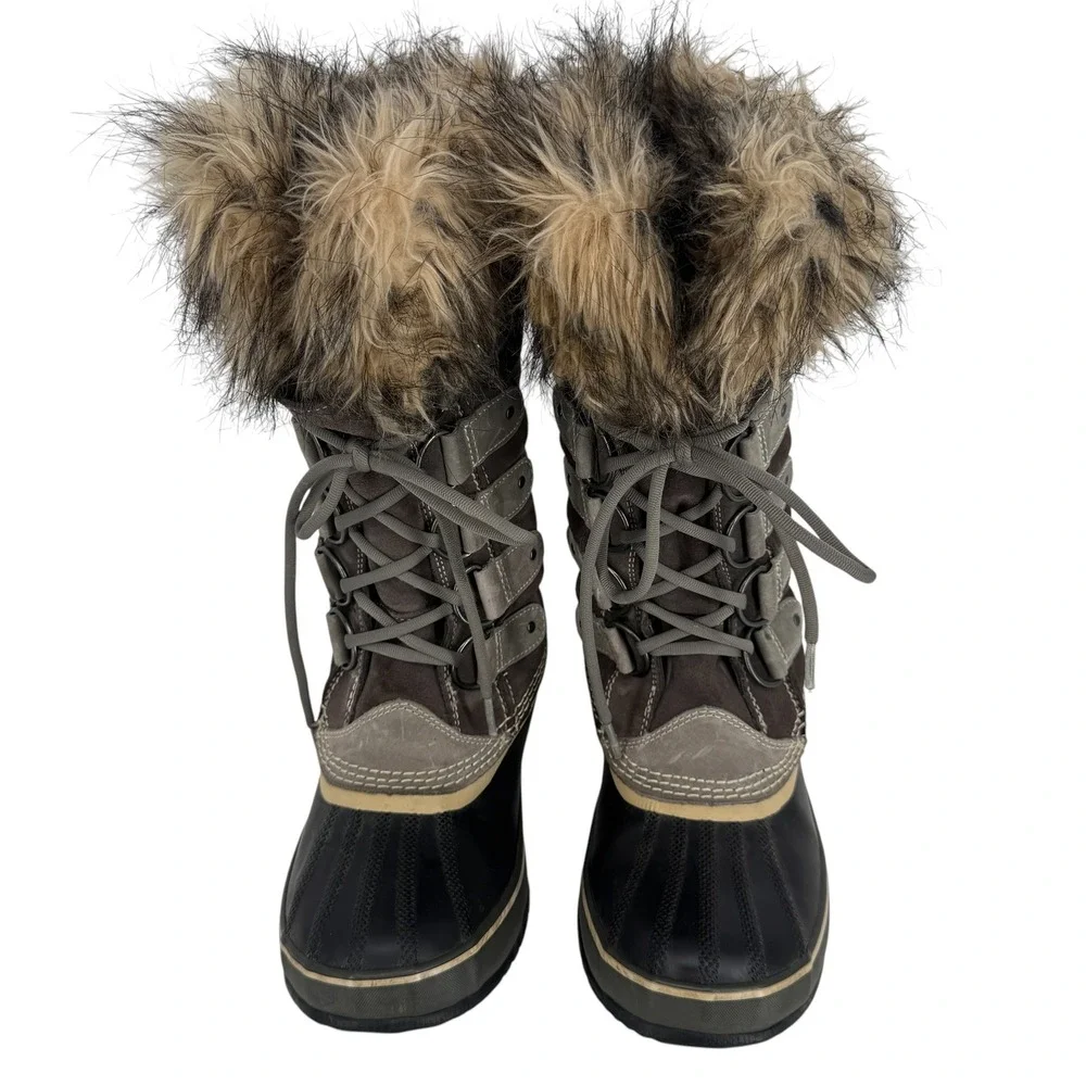 Sorel Joan of Arctic Tall Winter Boots Women 8 39 Waterproof Faux Fur Snow Gray